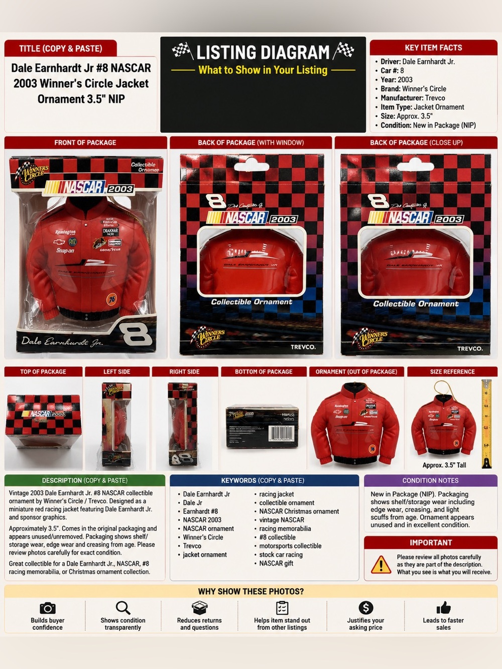 Dale Earnhardt Jr #8 NASCAR 2003 Winner’s Circle Jacket Ornament 3.5" NIP